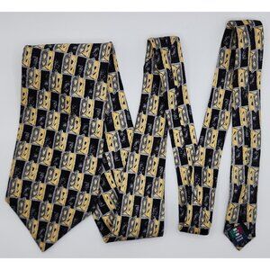 Floral Geometric Tie by Mulberry Necktie Black White Silk 4" Wide 60" Long